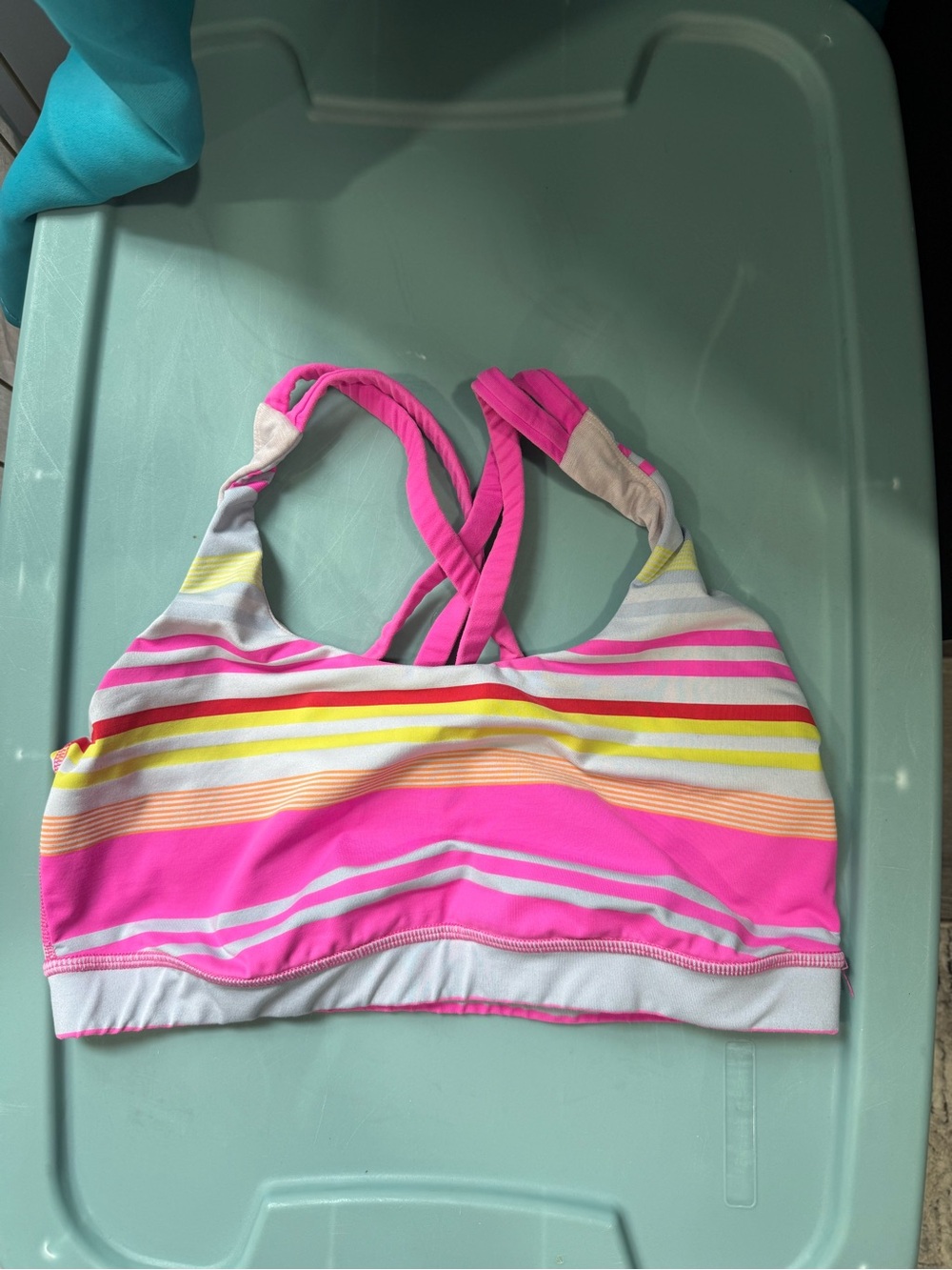lululemon athletica Pink Yellow Striped Crossback Sports Bra